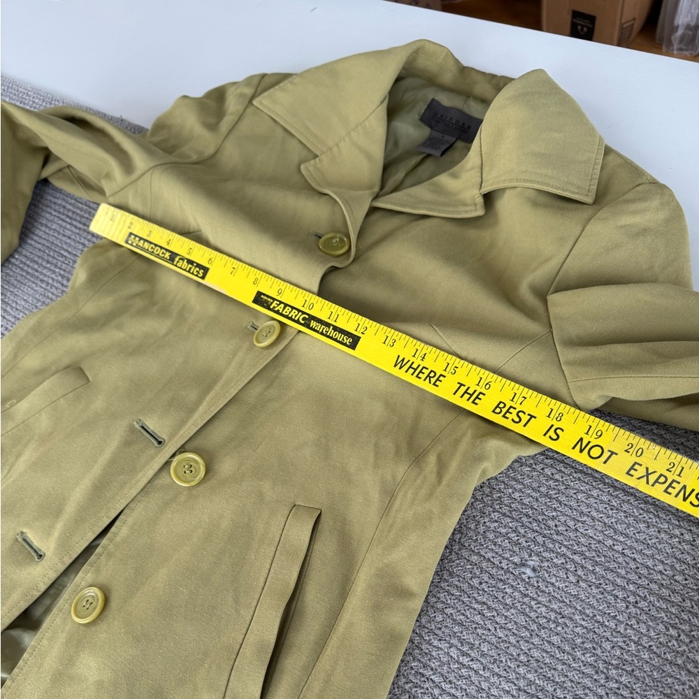 Vintage John Paul Richard Uniform Chartreuse Olive Green Short Trench Coat Sz 6 - Picture 7 of 12